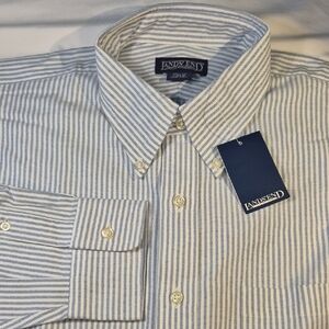 Lands' End Mens Oxford Long Sleeve  Blue Striped Button Down Dress Shirt